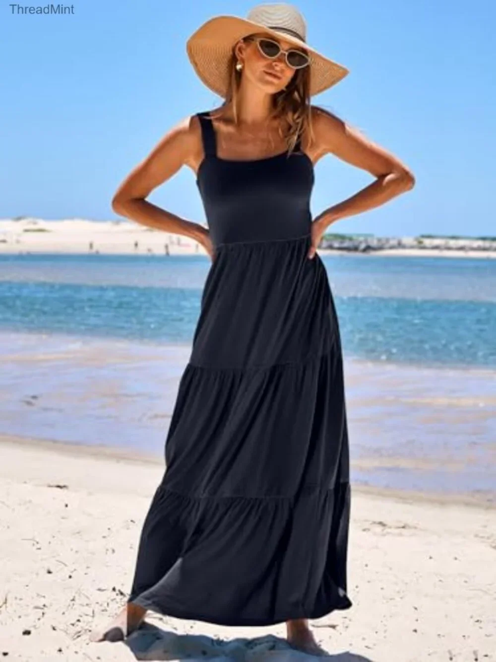 Sleeveless Maxi Dress with Pockets, Slim Fit, Rayon Blend, Casual Summer Wear - Picture 6 of 7